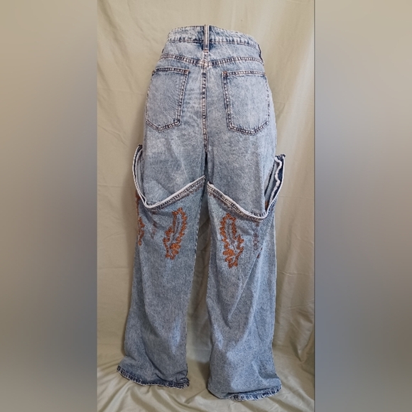 A Fashion Nova Embroider Lets Ride Western Boot Convertable Straight Leg Jeans - Picture 2 of 16